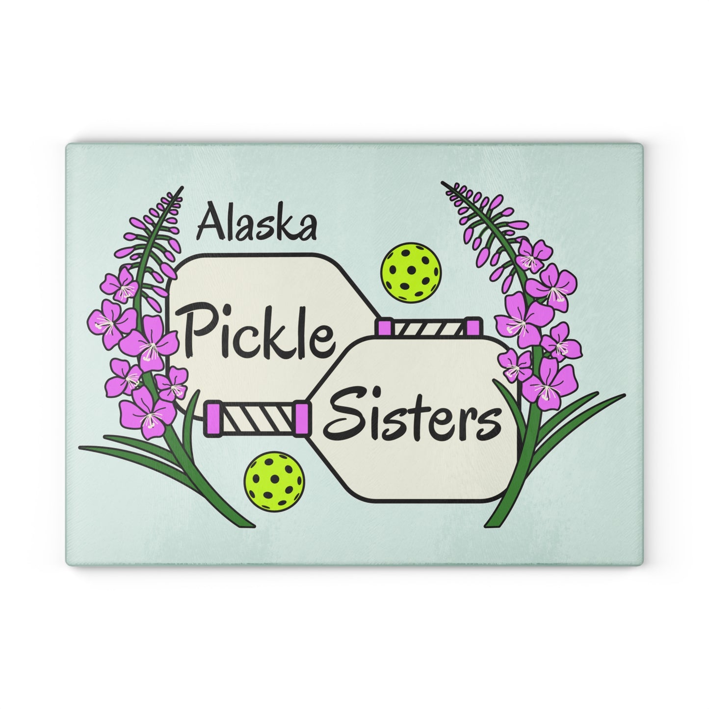 Alaska Pickleball Sisters Glass Cutting Board