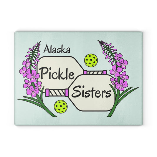 Alaska Pickleball Sisters Glass Cutting Board