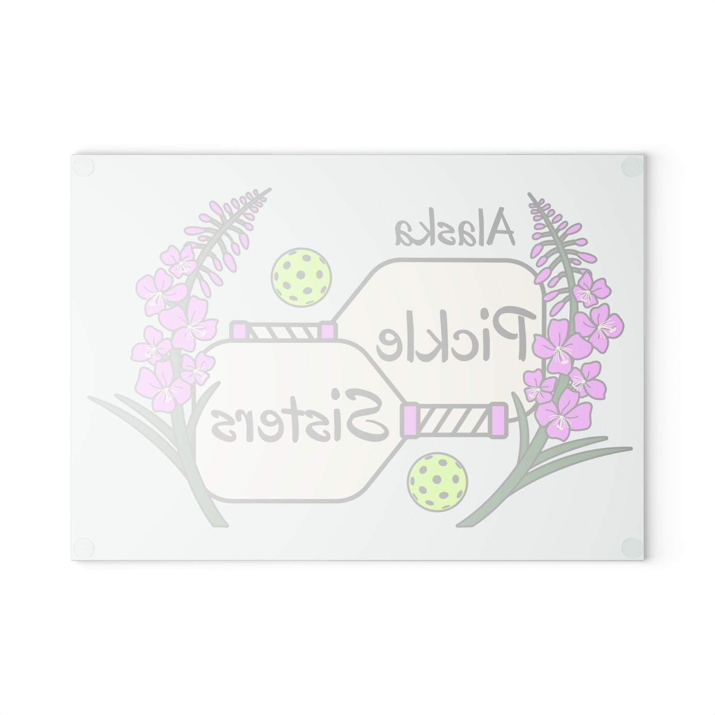 Alaska Pickleball Sisters Glass Cutting Board