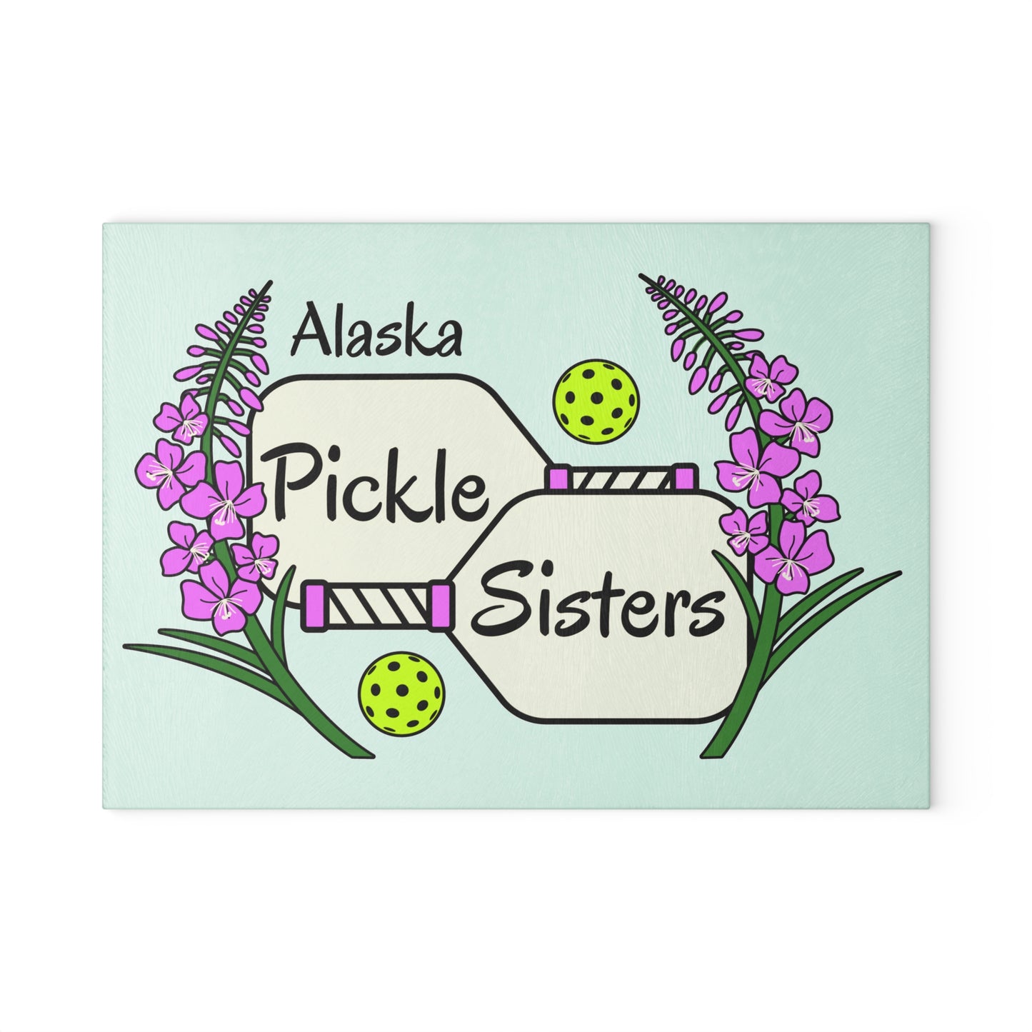 Alaska Pickleball Sisters Glass Cutting Board