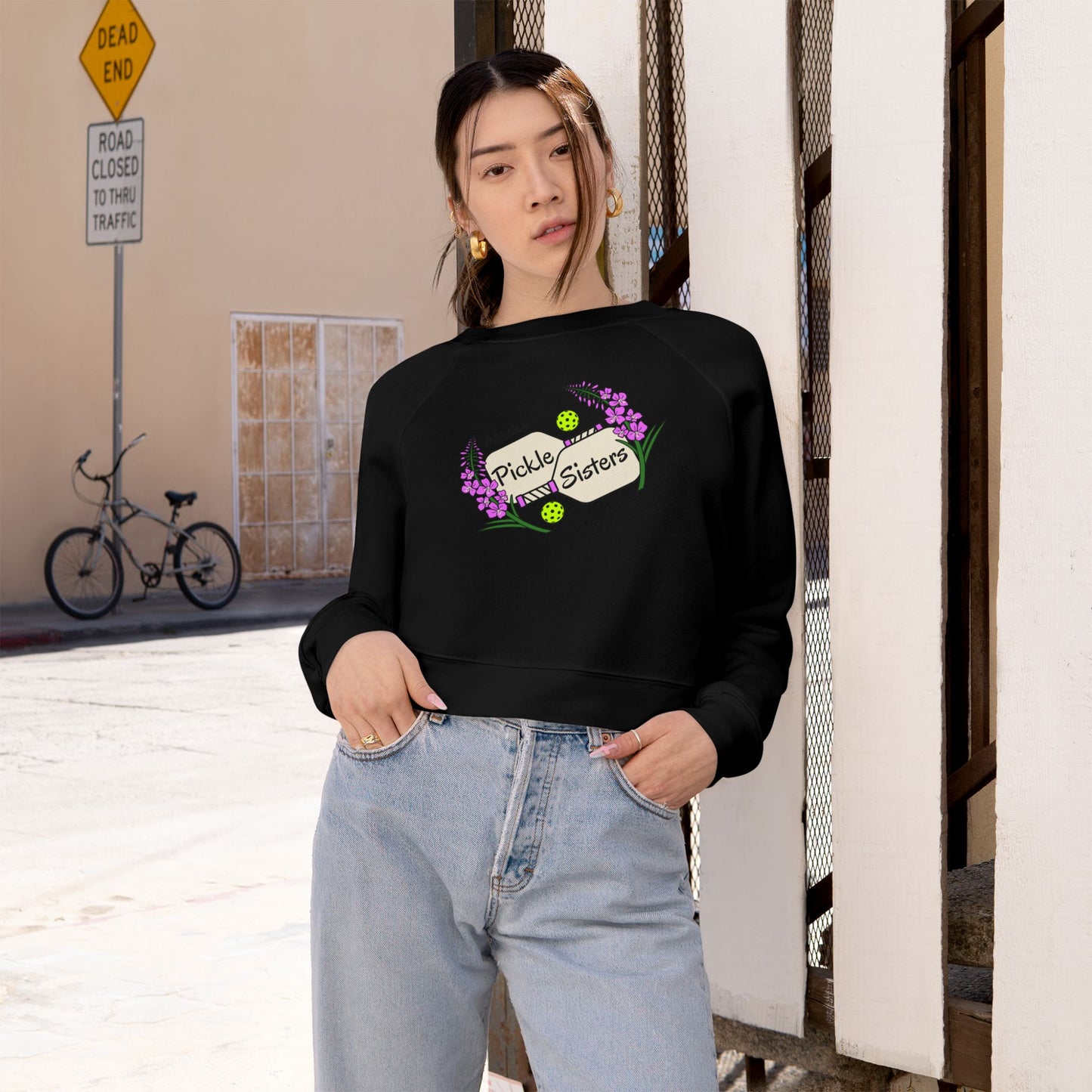 Cropped Pullover — "Babe Sistas" Graphic Fleece
