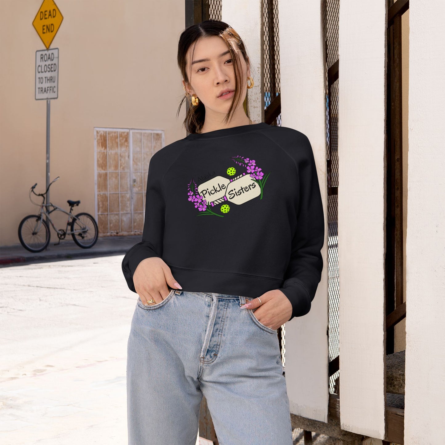 Cropped Pullover — "Babe Sistas" Graphic Fleece