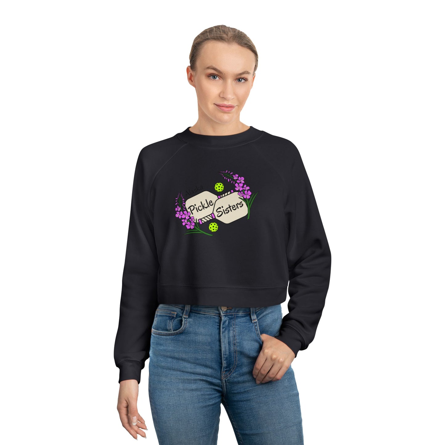 Cropped Pullover — "Babe Sistas" Graphic Fleece